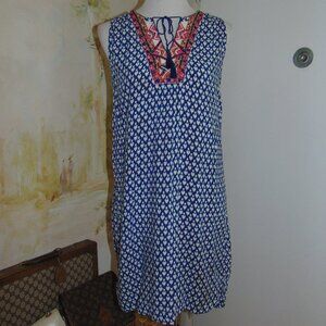 Beach Lunch Lounge Boho Dress Womens XS Sleeveless Tassles Festival Embroidery